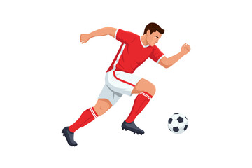 Running Soccer Player in Red Jersey - Flat Vector Illustration