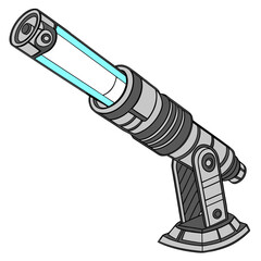 Futuristic telescope with glowing blue light