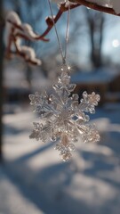 Closeup macro photo of a snowflake, detail texture and shape.
