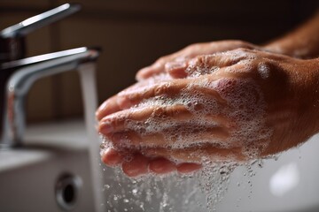 Fototapeta premium Hand Washing with Soap and Water for Hygiene to Prevent Germs and Virus Spread