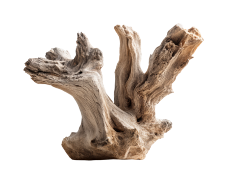 Natural driftwood sculpture home organic minimalist isolated on transparent background, png