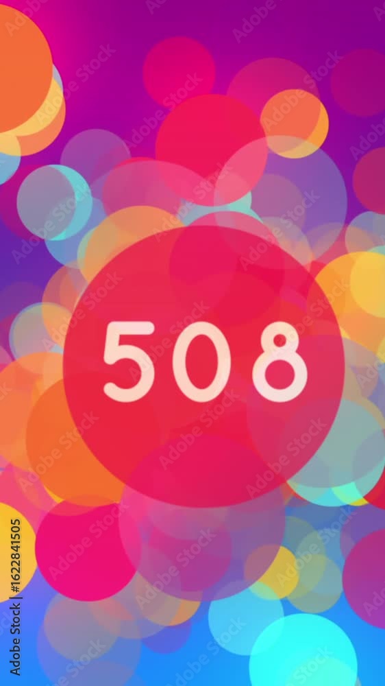 Wall mural animation of floating coloured circles and anumber in white on central red circle increasing to 2000