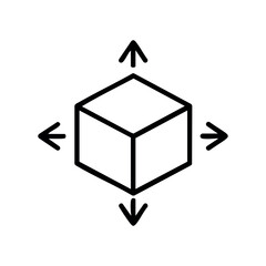3d object cube outline with directional arrows icon vector – stock vector icon in line style