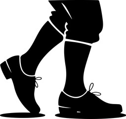 Black silhouette vector of a pair of dancing feet in traditional Bavarian shoes 