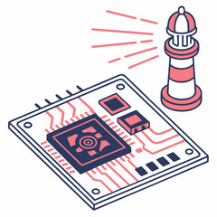 Lighthouse guiding a circuit board with electronic components