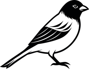 Fototapeta premium Black and White Vector Illustration of a Small Bird Perched on a Branch