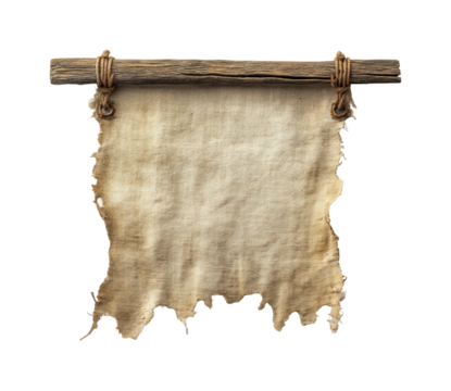 Ancient scroll displayed in rustic artistic vintage isolated on transparent background, png