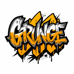 Graffiti art word grunge in orange and white with black outlines and drips