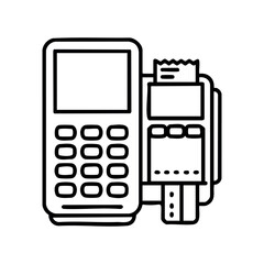 Outline of a card payment terminal with receipt and card inserted &ndash; stock vector icon in line style