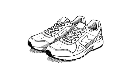 Sketch of athletic shoes in a hand-drawn style on transparent background  