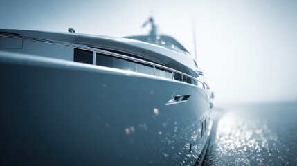 Naklejka premium Luxury Yacht Sailing on the Ocean: A Close-Up View of a Modern Watercraft