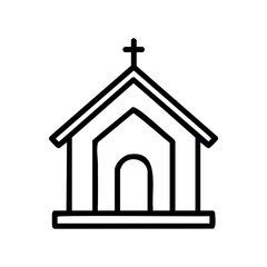Minimalist church icon with cross outline design – stock vector icon in line style