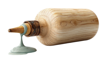 Creative supplies wooden paint bottle with dripping paint texture isolated on transparent background, png