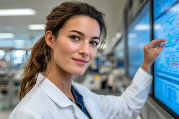 Scientist working with interactive digital screen in laboratory