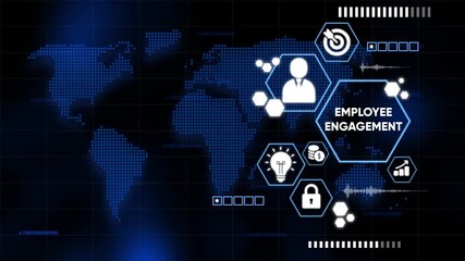 Digital world map illustrating concepts of employee engagement and business growth