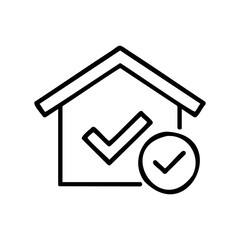Outline of house with check mark icon symbolizing approved home concept – stock vector icon in line style