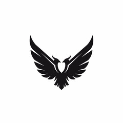 Obraz premium Symmetrical Black Eagle Logo with Extended Wings and Heart Shape