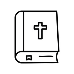 Obraz premium Simple outline drawing of a holy bible with cross on cover – stock vector icon in line style