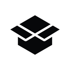 Minimal Isometric Open Box Icon. Bold Black Parcel Symbol for Delivery and Packaging