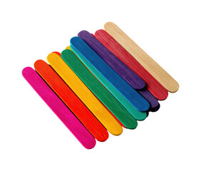 Creative crafting event with colorful popsicle sticks at home isolated on transparent background, png