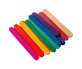 Creative crafting event with colorful popsicle sticks at home isolated on transparent background, png