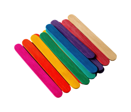 Creative crafting event with colorful popsicle sticks at home isolated on transparent background, png