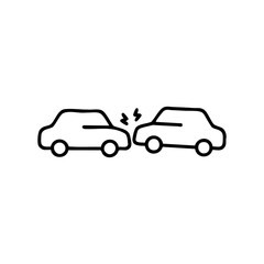 Simple car accident sketch with two vehicles in collision &ndash; stock vector icon in line style