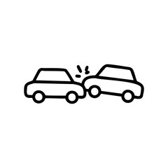 Simple line drawing of two cars in a crash – stock vector icon in line style