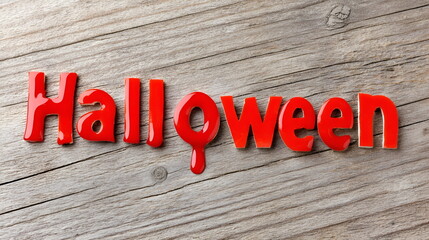 Halloween text in red on rustic wooden background, design banner for october