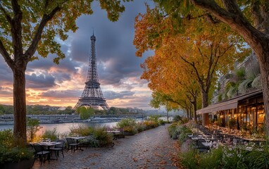 Parisian autumn vista at sunrise