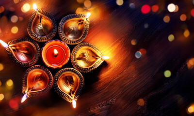 Happy Diwali background flatly image of Diwali Diya with greeting text, 2025 Diwali banner type background
