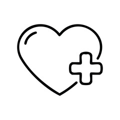 Obraz premium Heart shape with medical cross symbolizing health and care – stock vector icon in line style
