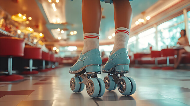 Retro Roller Skates Diner Illustration