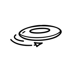 Doodle of a flying frisbee with motion lines in minimalist style &ndash; stock vector icon in line style