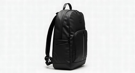 Naklejka premium Modern Black Backpack Isolated on White Background for Travel and Everyday Use