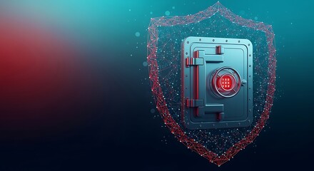 Naklejka premium Cybersecurity: Digital Shield Protecting Secure Vault; Modern Data Encryption Concept.