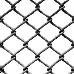 Fototapeta premium Industrial chain link fence pattern urban black and white abstract isolated on transparent background, png