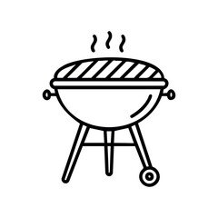 Grilling bbq kettle with smoke lines &ndash; stock vector icon in line style