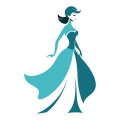 Vector art illustration of a girl wearing a gown and holding flowers