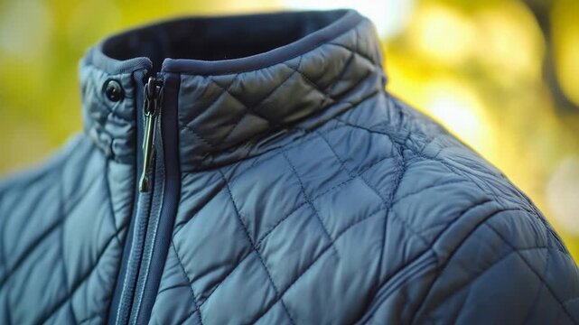 Close-up of a jacket's zipper and surrounding fabric details