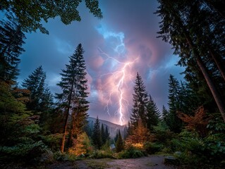 Stormy forest at night