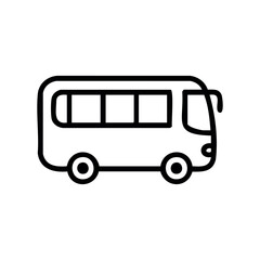 Simple line drawing of a bus with wheels and windows &ndash; stock vector icon in line style