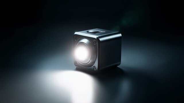 Futuristic Metallic Cube Light Source Shines