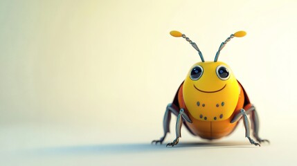 Playful, cartoon bug with a happy expression.