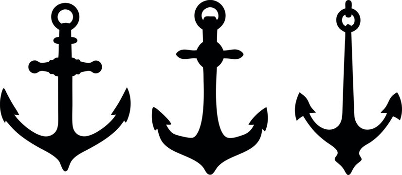 anchor silhouette vector illustration,  ship anchor black symbol