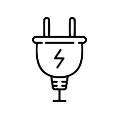 Obraz premium Simple outline of an electric plug with lightning bolt symbol – stock vector icon in line style