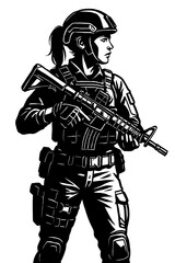 Fototapeta premium Female Soldier with Tactical Gear Vector - Combat and Military