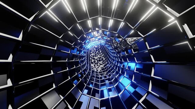Sci Fi metal travel tunnel VJ loop with blue neon lights