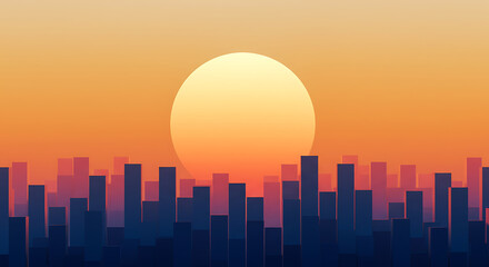 Minimalist Geometric City Skyline Abstract Illustration at Sunset
