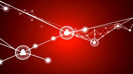 Animated Plexus Network Connection with User Icons on Red Background for Digital Technology - Powered by Adobe